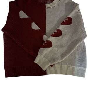Stylish Red and White Women's Sweater with Hearts.